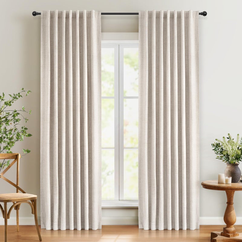 INOVADAY 100 Blackout Curtains 63 Inches Length 2 Panels Set Back TabRod Pocket Linen Black Out Curtains for Bedroom Thermal Insulated Window Drapes  Cream W50 X L63