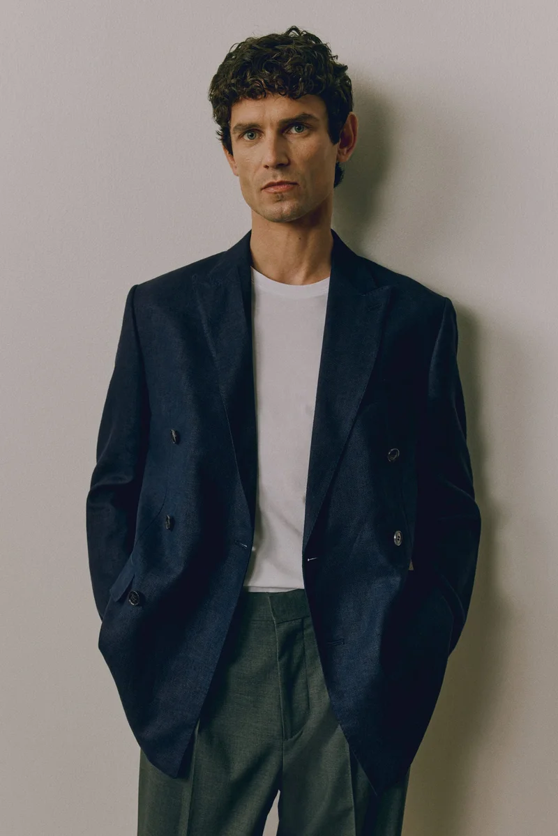 H&M Relaxed Fit Double-breasted linen-blend jacket