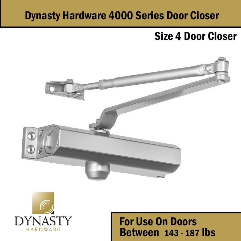 Dynasty Hardware Door Closer, Commercial Hydraulic Closer, Self-Closing, Spring Size 4, Surface Mount, Sprayed Aluminum, Series 4000 - Image 5