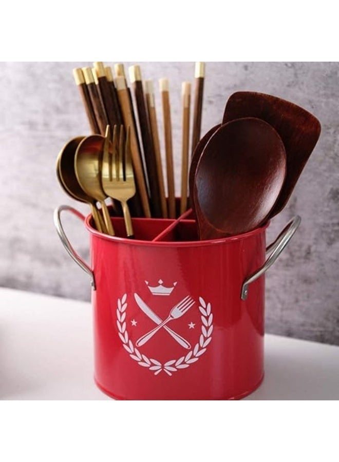 Decorative Kitchen Utensil Holder with 4 Compartments | Multi-Section Countertop Organizer for Cutlery - Image 3