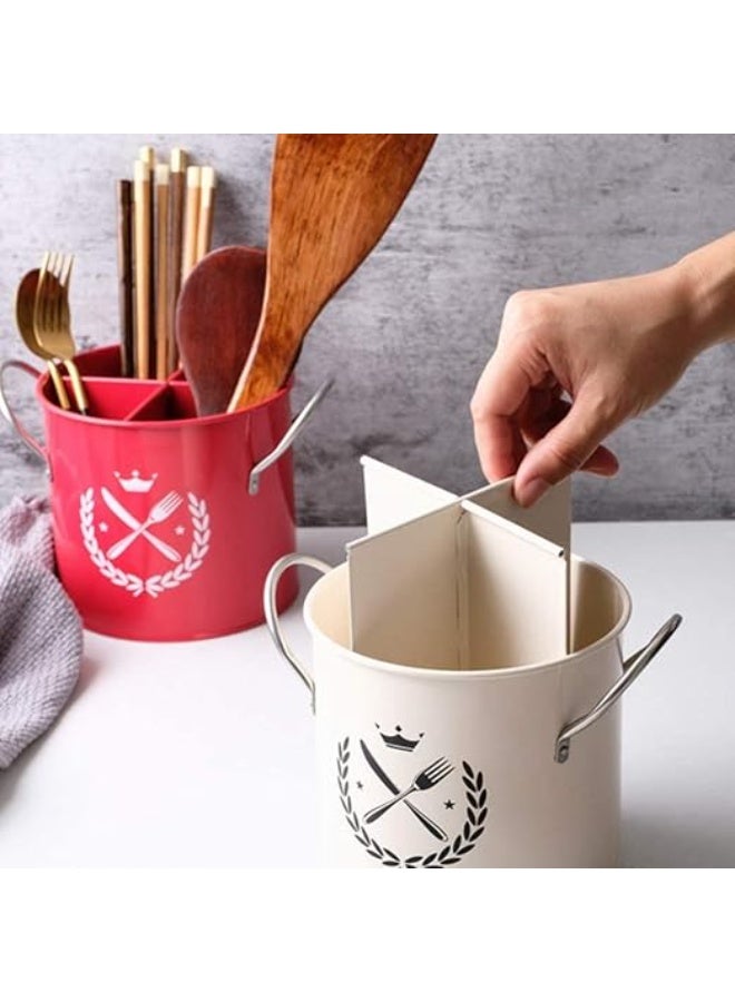 Decorative Kitchen Utensil Holder with 4 Compartments | Multi-Section Countertop Organizer for Cutlery - Image 5