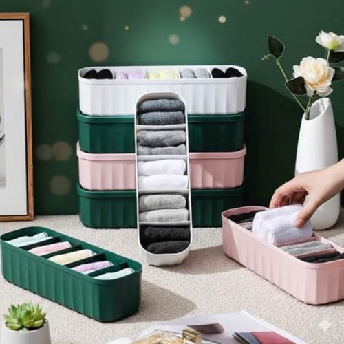 Leawall Plastic drawers organisers Closet Storage Dividers for Underwear, Socks, Bras, Ties, Undergarments, Scarves Socks Tray storage box and organiser storage box wardrobe organiser 5 Grid(6 Pcs) - Image 1