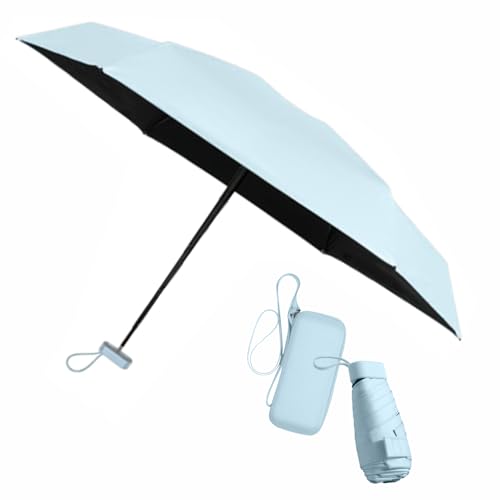ESUFEIR Mini Travel Sun Umbrella for Purse With Case,Small Compact UV Umbrella Protection Sun,Lightweight Portable Parasol Windproof for Women Men Kids (skyblue) - Image 1