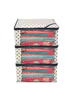 Kuber Industries Kuber Industries Pack of 3 Polka Dot Saree Cover | Clothes Organizer For Wardrobe | Storage Organizer For Saree- Suit-Shirt-Lehanga | Saree Cover With Zip | Black & Ivory  - Image 1