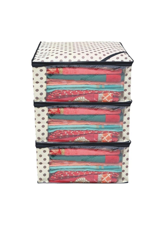 Kuber Industries Pack of 3 Polka Dot Saree Cover | Clothes Organizer For Wardrobe | Storage Organizer For Saree- Suit-Shirt-Lehanga | Saree Cover With Zip | Black & Ivory - Image 1