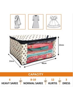Kuber Industries Kuber Industries Pack of 3 Polka Dot Saree Cover | Clothes Organizer For Wardrobe | Storage Organizer For Saree- Suit-Shirt-Lehanga | Saree Cover With Zip | Black & Ivory  - Image 5