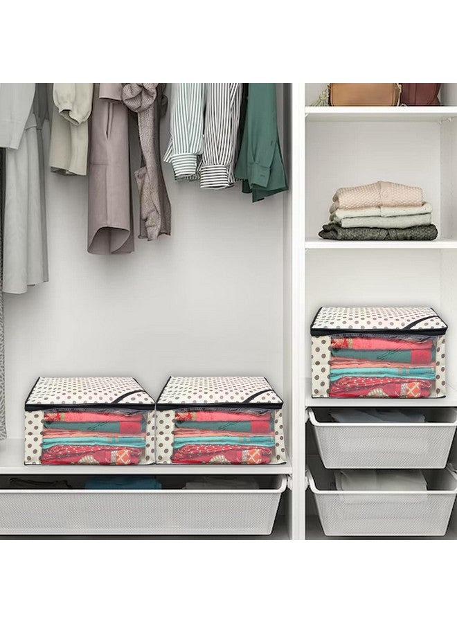 Kuber Industries Pack of 3 Polka Dot Saree Cover | Clothes Organizer For Wardrobe | Storage Organizer For Saree- Suit-Shirt-Lehanga | Saree Cover With Zip | Black & Ivory - Image 3