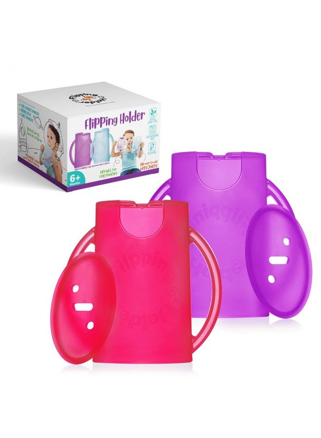 Flipping Holder Squeeze Proof Food Pouch Holder For Toddlers Babies Kids Mess Free No Squeeze Juice Box Drink And Applesauce Snack Holder With Easy Grip Handles And Lid  - Image 1