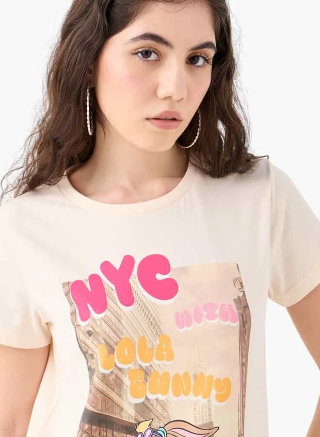 SP Characters Lola Bunny Print T-shirt with Crew Neck and Short Sleeves