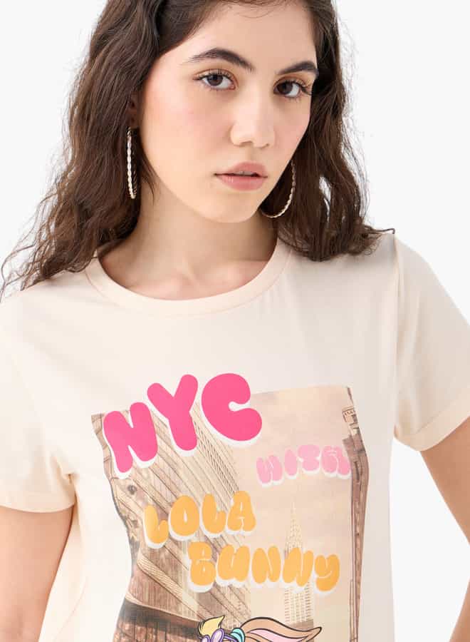 SP Characters Lola Bunny Print T-shirt with Crew Neck and Short Sleeves - Image 4