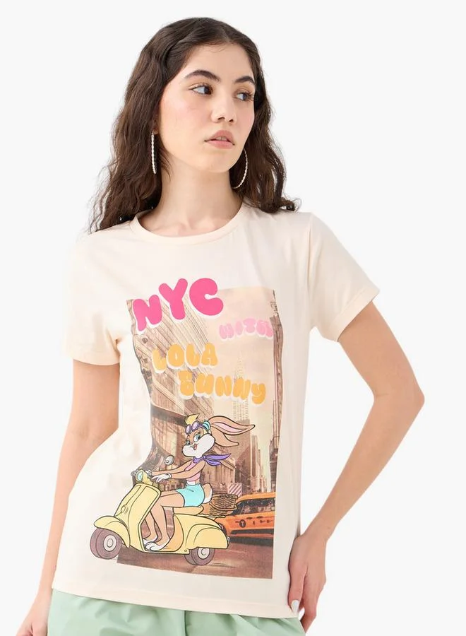 Lola Bunny Print T-shirt with Crew Neck and Short Sleeves