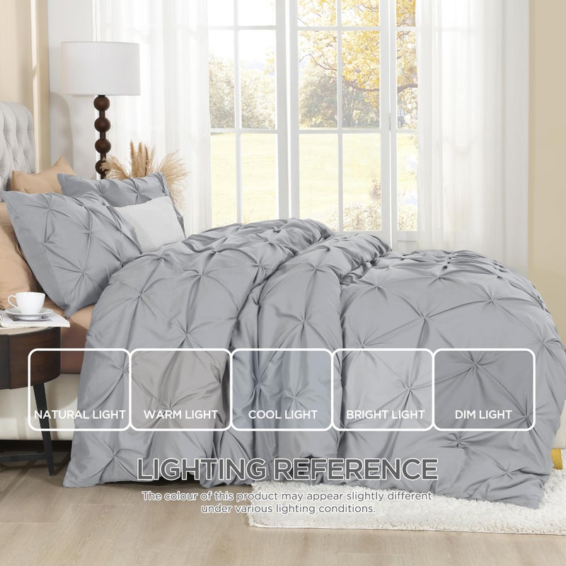 Litanika Silver Grey King Pinch Pleat Duvet Cover, 3 Pieces Pintuck Cover Soft Microfiber Bedding Set with Zipper Closure & Corner Ties(104x90Inch-1 Duvet Cover, 2 Pillowcases) - Image 5