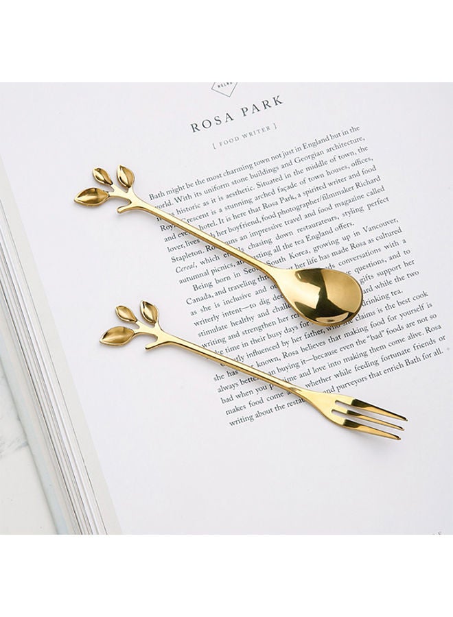 NIBEMINENT 8-Piece Fruit & Dessert Fork Spoon Set Gold  - Image 4
