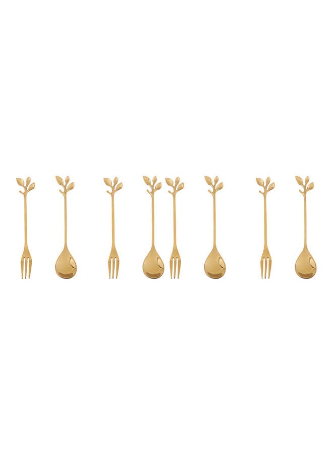 NIBEMINENT 8-Piece Fruit & Dessert Fork Spoon Set Gold  - Image 1