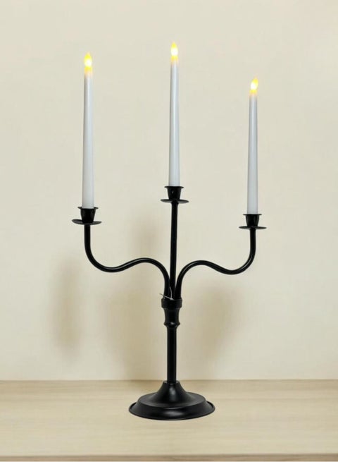 Black Candlestick 3 Candles with Lights 35X35 CM