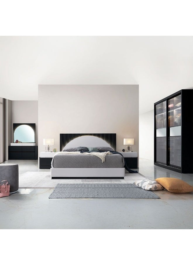 DANUBE HOME Onda 180 X 200 King Bed With 2 Night Stand And Dresser+ Mirror With LED| Strong and Sturdy Modern Design Bed Set Quiet And Comfortable Bed Made In Malaysia-Black / White  - Image 4