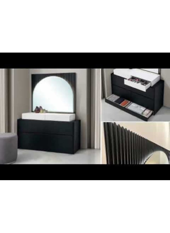 DANUBE HOME Onda 180 X 200 King Bed With 2 Night Stand And Dresser+ Mirror With LED| Strong and Sturdy Modern Design Bed Set Quiet And Comfortable Bed Made In Malaysia-Black / White  - Image 1