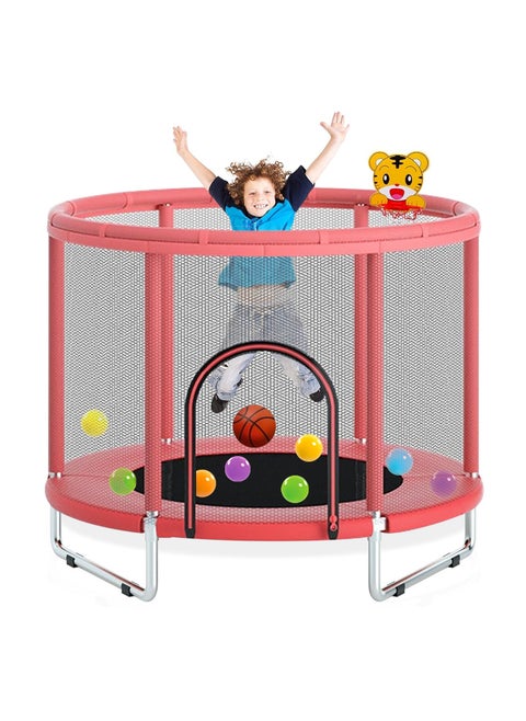 Trampoline for Kids with Safety Enclosure Net, Indoor & Outdoor Toddler Trampoline for Children, Mini Recreational Trampoline with Basketball Hoop, 360° Protection, Easy to Assemble，1.4m Red