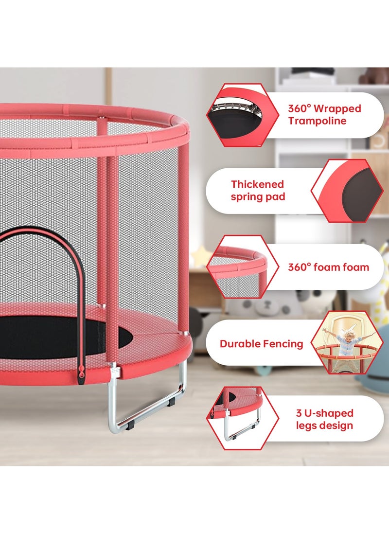 Pokuula - Trampoline for Kids with Safety Enclosure Net, Indoor & Outdoor Toddler Trampoline for Children, Mini Recreational Trampoline with Basketball Hoop, 360° Protection, Easy to Assemble，1.4m Red - Image 1