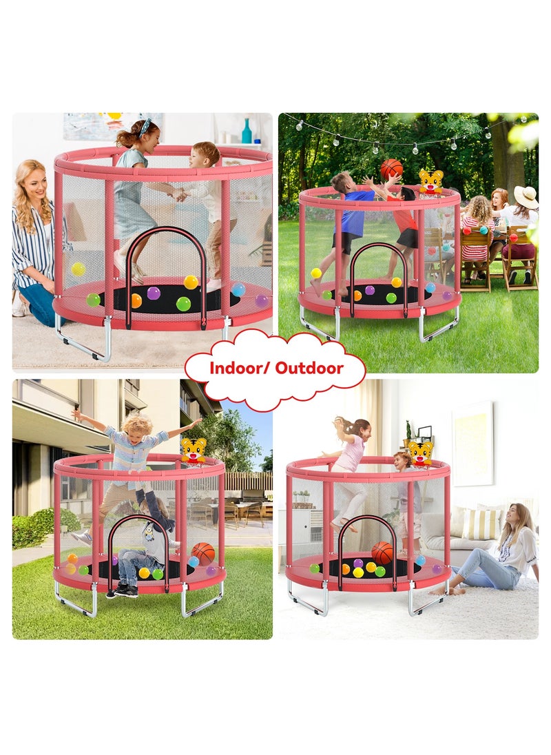 Pokuula - Trampoline for Kids with Safety Enclosure Net, Indoor & Outdoor Toddler Trampoline for Children, Mini Recreational Trampoline with Basketball Hoop, 360° Protection, Easy to Assemble，1.4m Red - Image 1