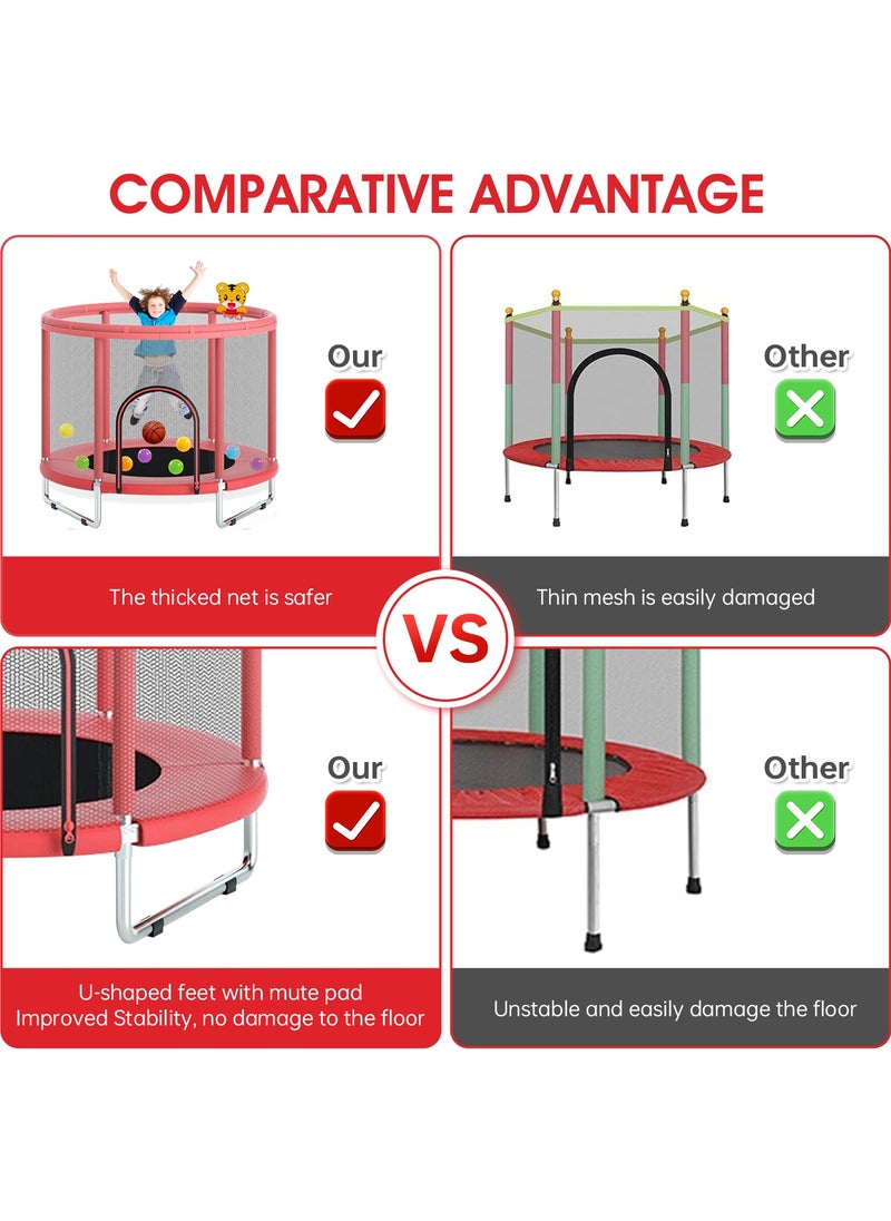 Pokuula - Trampoline for Kids with Safety Enclosure Net, Indoor & Outdoor Toddler Trampoline for Children, Mini Recreational Trampoline with Basketball Hoop, 360° Protection, Easy to Assemble，1.4m Red - Image 1