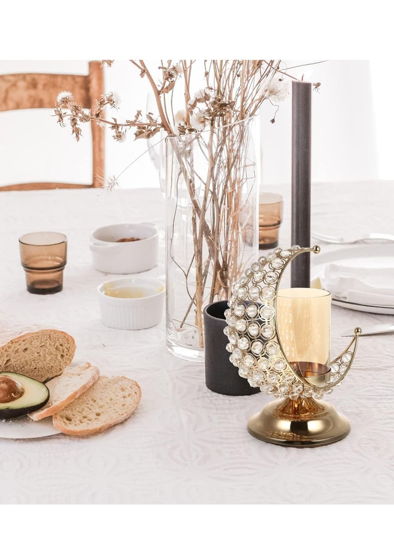 إكسفور Gold Crystal Candlestick, Vintage Aromatherapy Candle Holder Decoration, Moon Glass Tea Light Holder, for Eid Mubarak Ornaments Muslim Islam Decoration, Housewarming Decor - Image 2