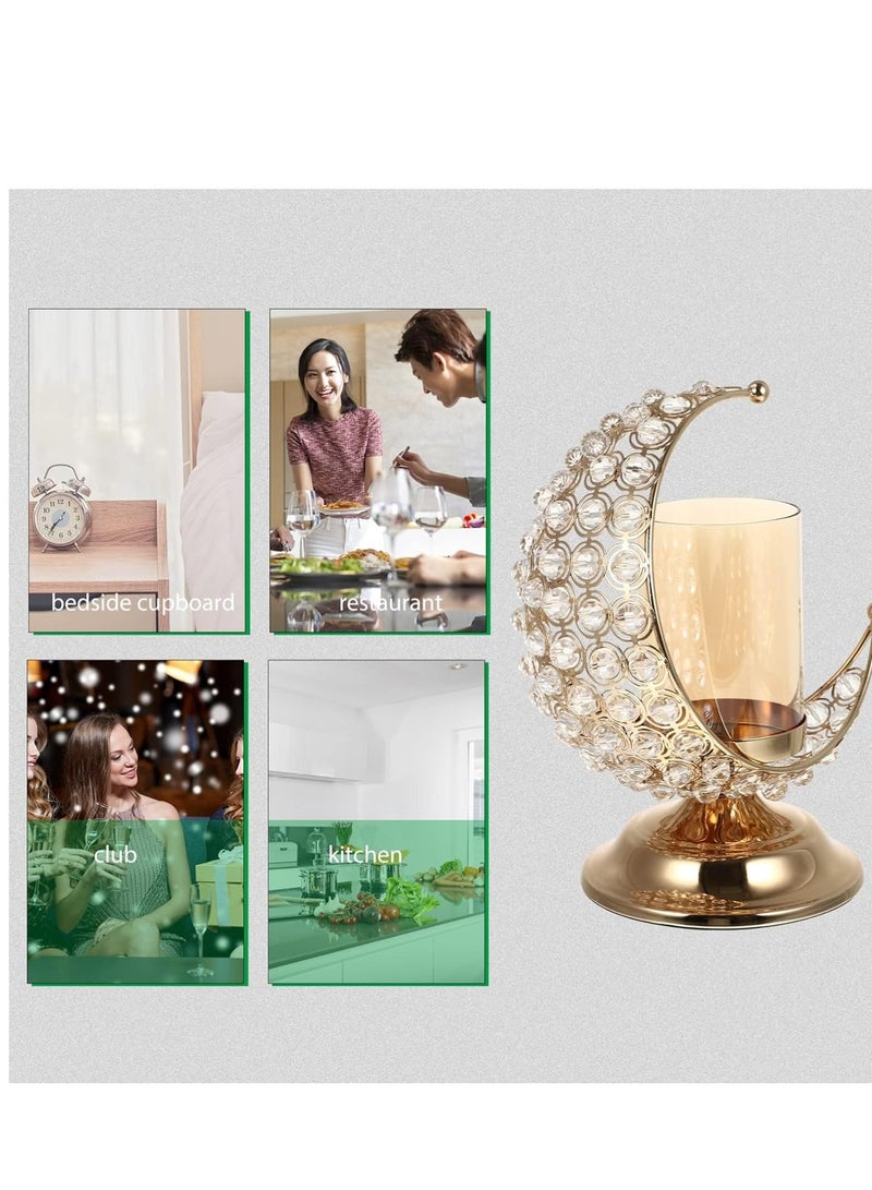 إكسفور Gold Crystal Candlestick, Vintage Aromatherapy Candle Holder Decoration, Moon Glass Tea Light Holder, for Eid Mubarak Ornaments Muslim Islam Decoration, Housewarming Decor - Image 5