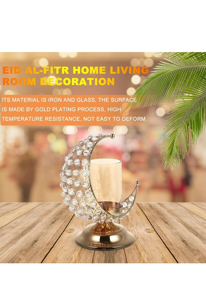 إكسفور Gold Crystal Candlestick, Vintage Aromatherapy Candle Holder Decoration, Moon Glass Tea Light Holder, for Eid Mubarak Ornaments Muslim Islam Decoration, Housewarming Decor - Image 3