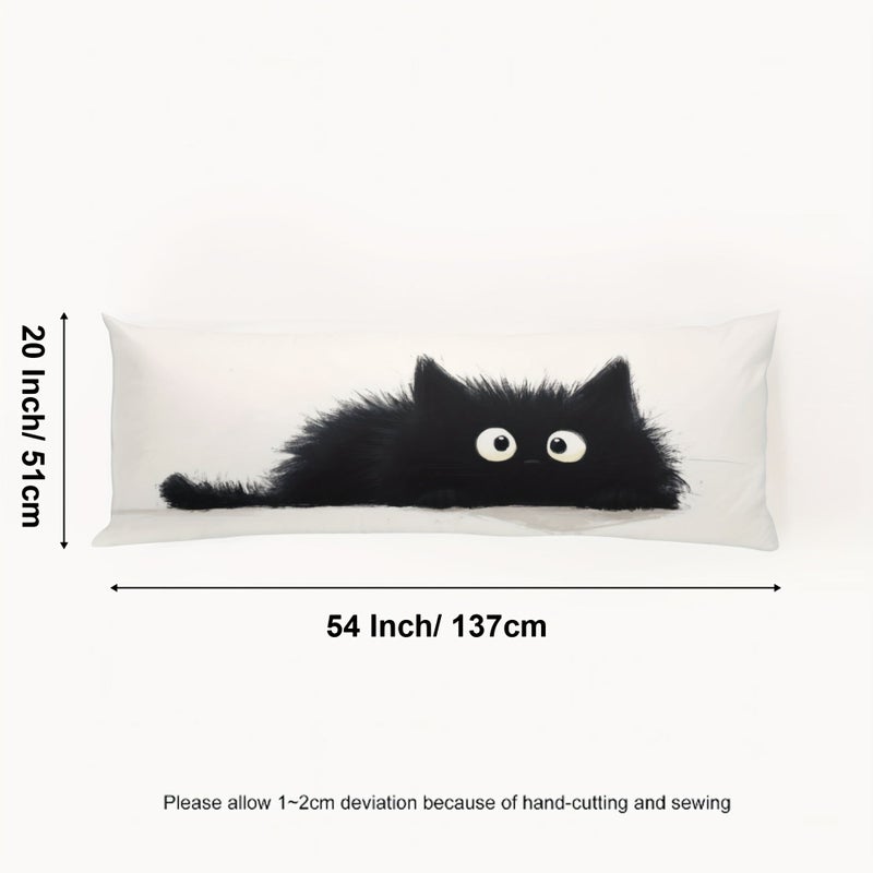 Giant Fluffy Black Cat Body Pillow Cover 20x54 Double Sided Print Soft - Image 3