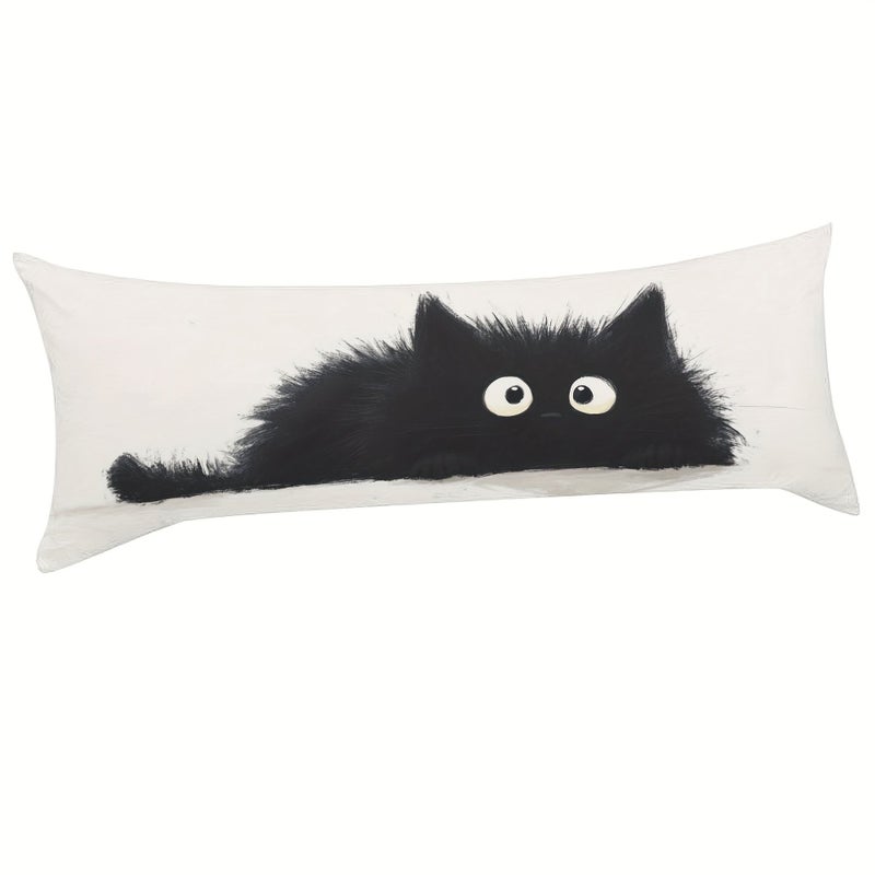 Giant Fluffy Black Cat Body Pillow Cover 20x54 Double Sided Print Soft - Image 2