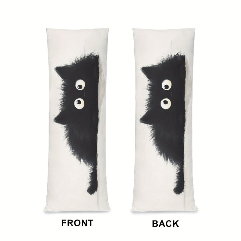 Giant Fluffy Black Cat Body Pillow Cover 20x54 Double Sided Print Soft - Image 4