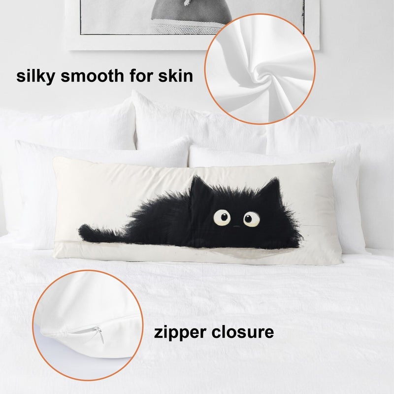 Giant Fluffy Black Cat Body Pillow Cover 20x54 Double Sided Print Soft - Image 5