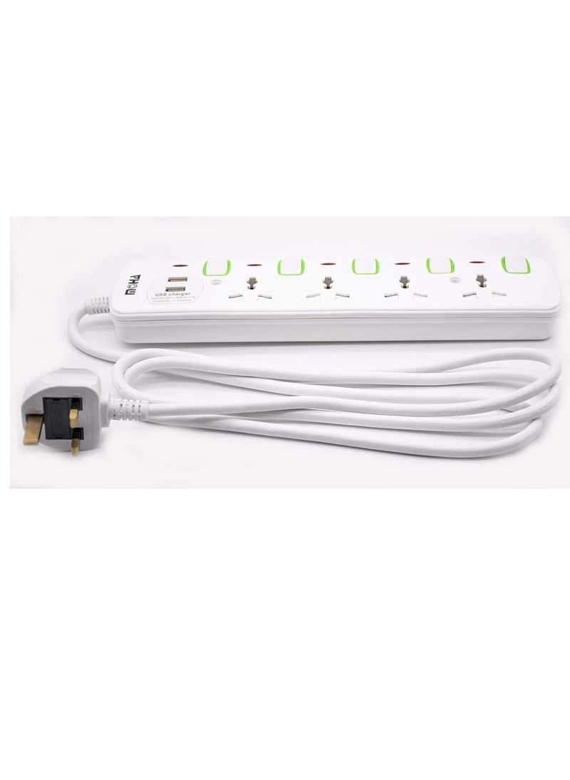 ELTRAZONE "4-Way Extension Power Socket – 5 Outlets with USB Output, 2M Cord"  - Image 2