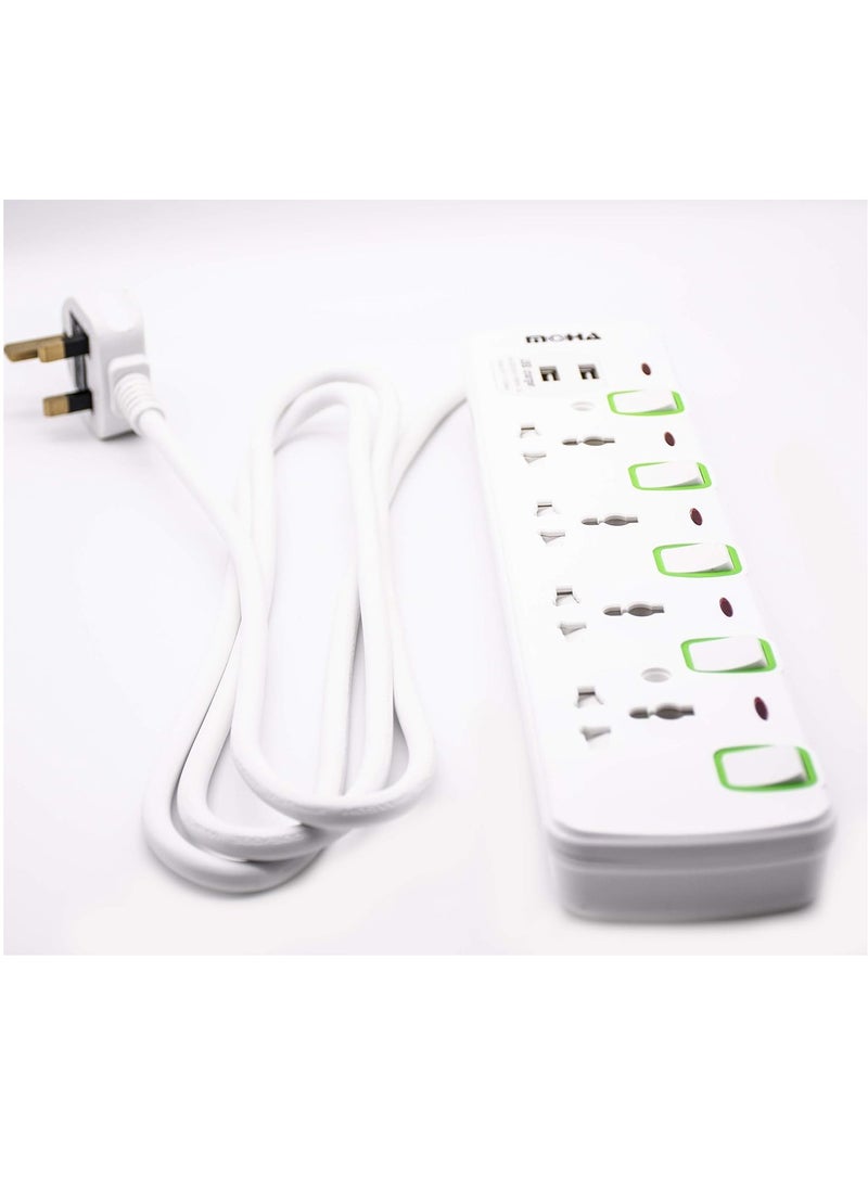 ELTRAZONE "4-Way Extension Power Socket – 5 Outlets with USB Output, 2M Cord"  - Image 3