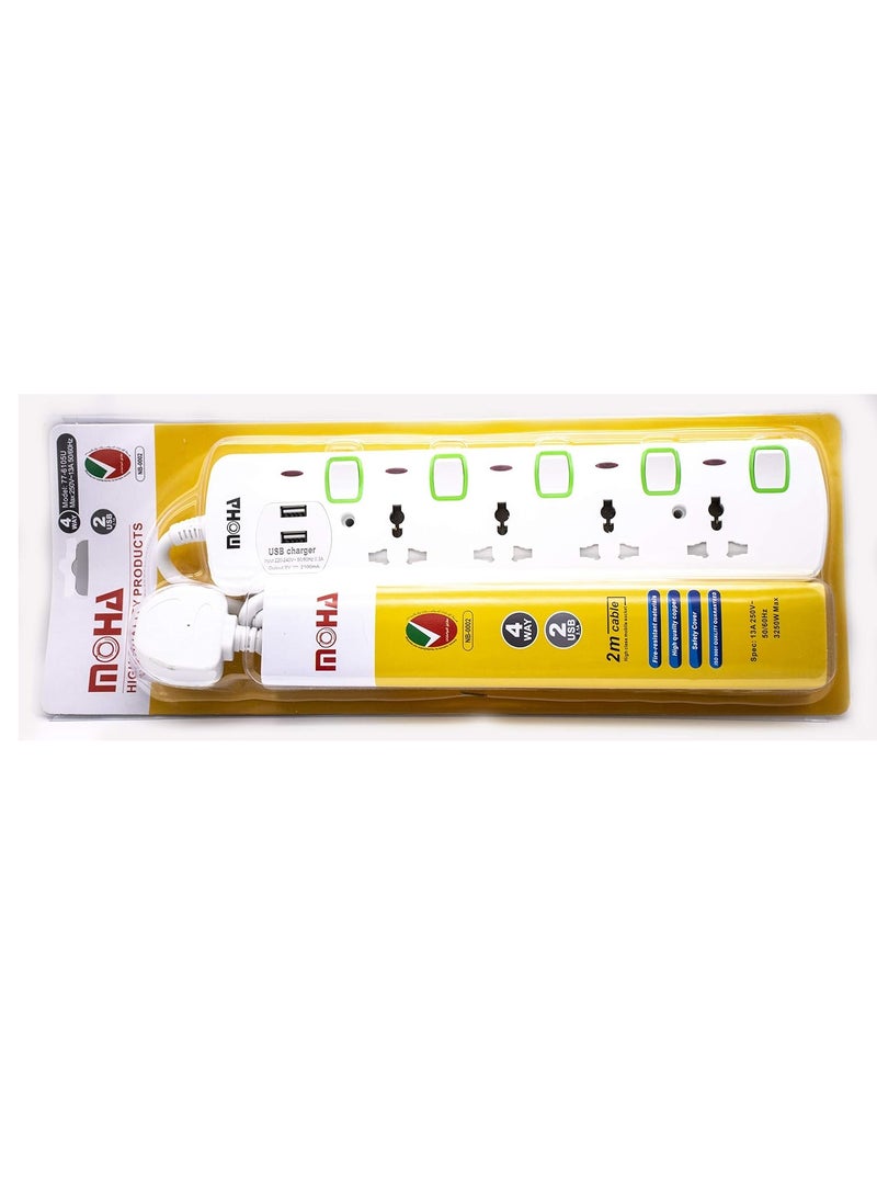 ELTRAZONE "4-Way Extension Power Socket – 5 Outlets with USB Output, 2M Cord"  - Image 4