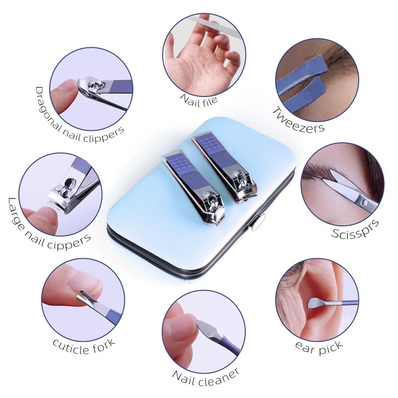 RedFlow Manicure Set 8 in 1 Nail Clipper Set,RedFlow Nail Clippers,Fingernail & Toenail Clippers,Manicure Tools,Pedicure Tools,Suitable for Travel Manicure Kit,Nail Set Kit with Everything Profe (Blue) - Image 5