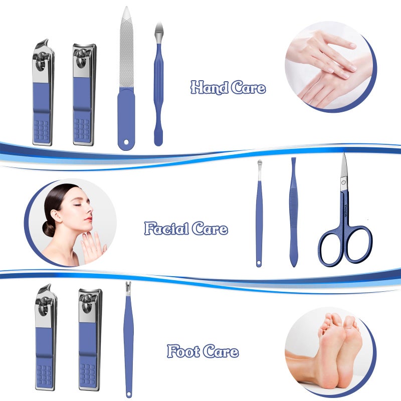 RedFlow Manicure Set 8 in 1 Nail Clipper Set,RedFlow Nail Clippers,Fingernail & Toenail Clippers,Manicure Tools,Pedicure Tools,Suitable for Travel Manicure Kit,Nail Set Kit with Everything Profe (Blue) - Image 2