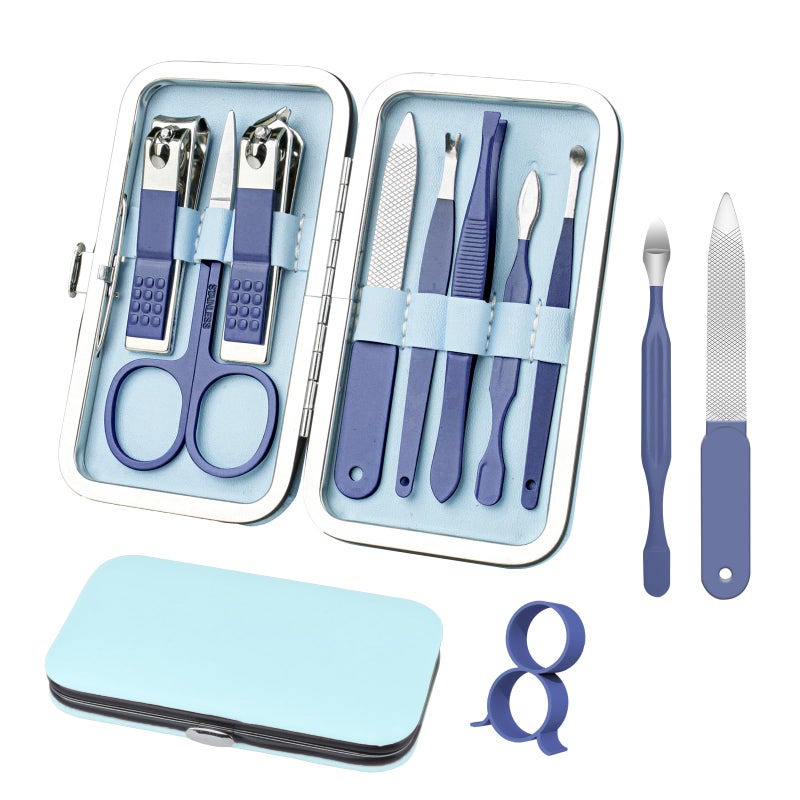 RedFlow Manicure Set 8 in 1 Nail Clipper Set,RedFlow Nail Clippers,Fingernail & Toenail Clippers,Manicure Tools,Pedicure Tools,Suitable for Travel Manicure Kit,Nail Set Kit with Everything Profe (Blue) - Image 1