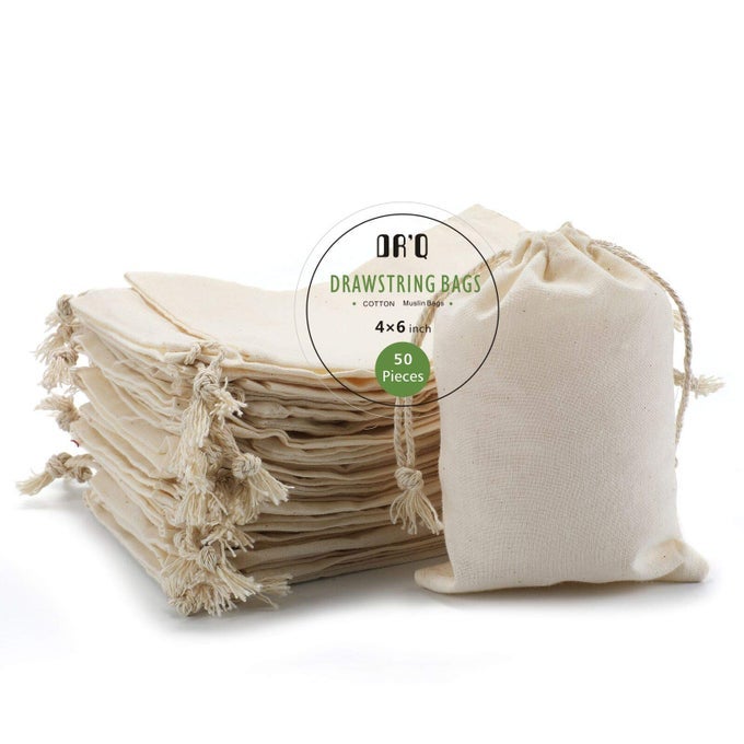 Muslin Drawstring Cotton Bags 50 Pcs 4x6 Inch Organic Fabric Sachets for Party Wedding Home Storage DIY Craft