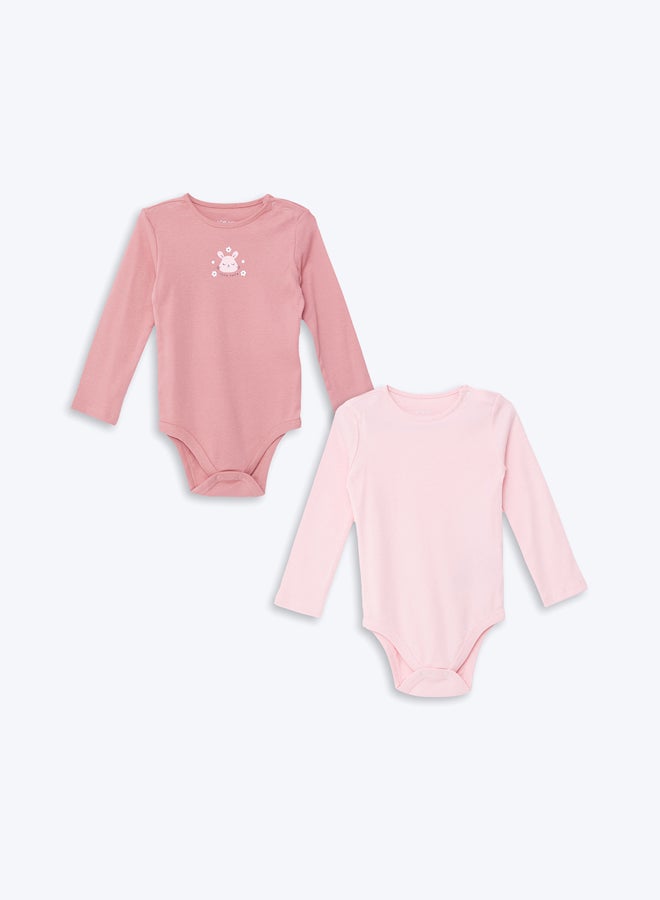 LC WAIKIKI Crew Neck Printed Baby Girl Bodysuit With Snap Fastener 2 Pieces - Image 1