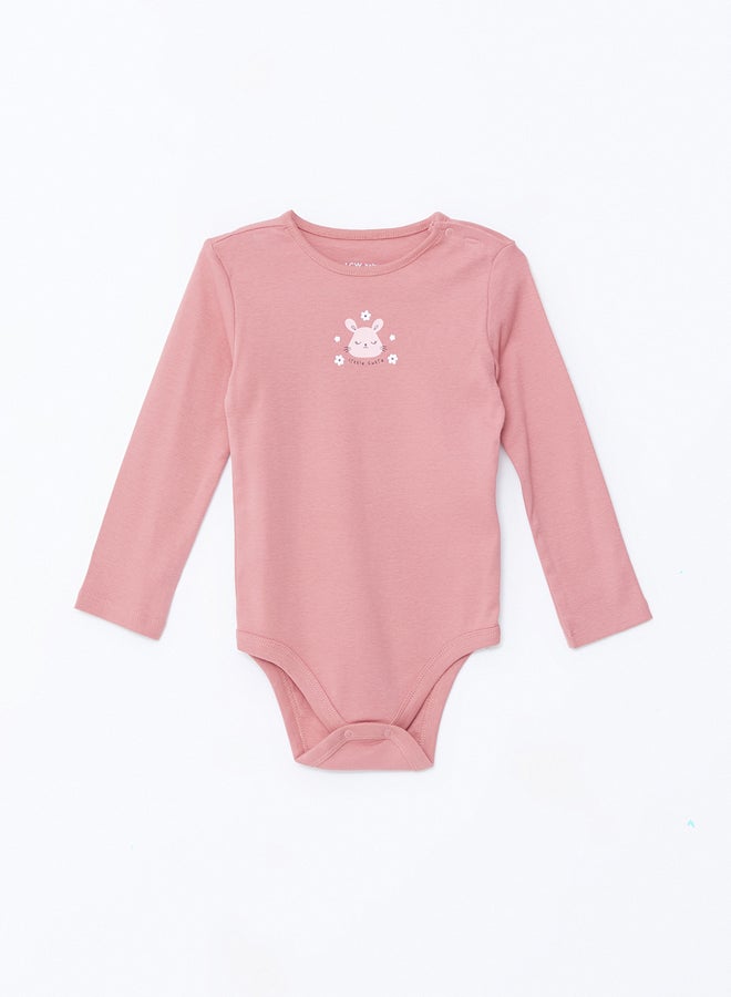 LC WAIKIKI Crew Neck Printed Baby Girl Bodysuit With Snap Fastener 2 Pieces - Image 2