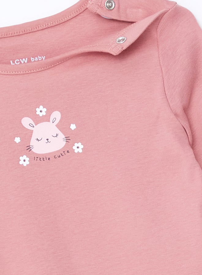 LC WAIKIKI Crew Neck Printed Baby Girl Bodysuit With Snap Fastener 2 Pieces - Image 3