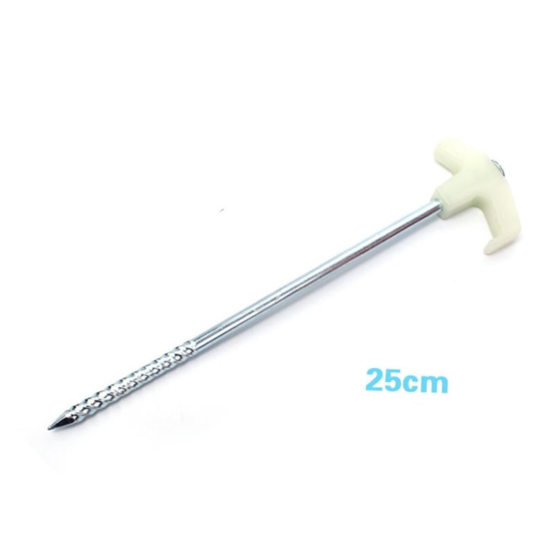 25cm White Steel Spiral Tent Pegs 16pcs Set with Plastic Handle for Camping Awning Snow Mud Ground Anchoring - Image 3