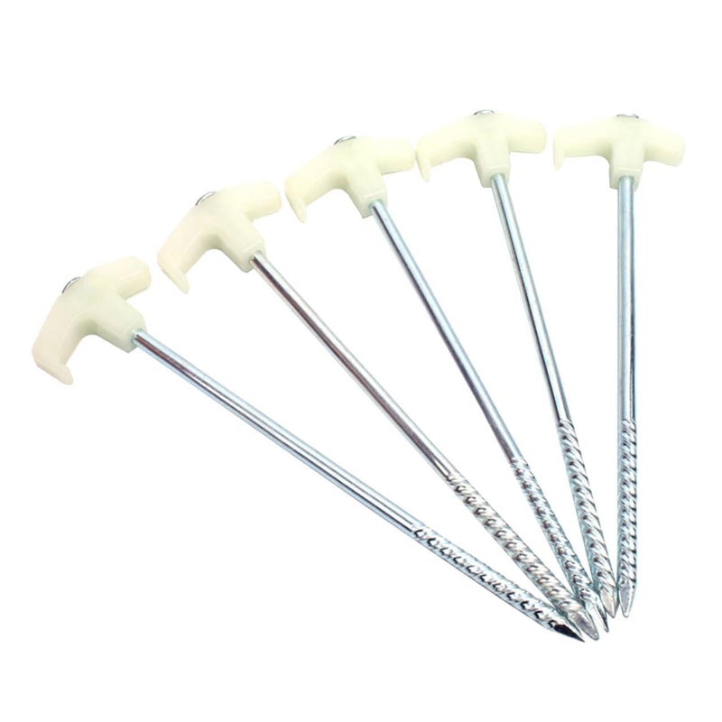 25cm White Steel Spiral Tent Pegs 16pcs Set with Plastic Handle for Camping Awning Snow Mud Ground Anchoring - Image 2