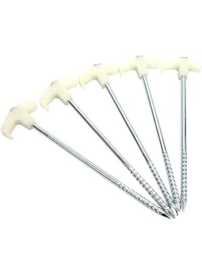 25cm White Steel Spiral Tent Pegs 16pcs Set with Plastic Handle for Camping Awning Snow Mud Ground Anchoring - Image 1