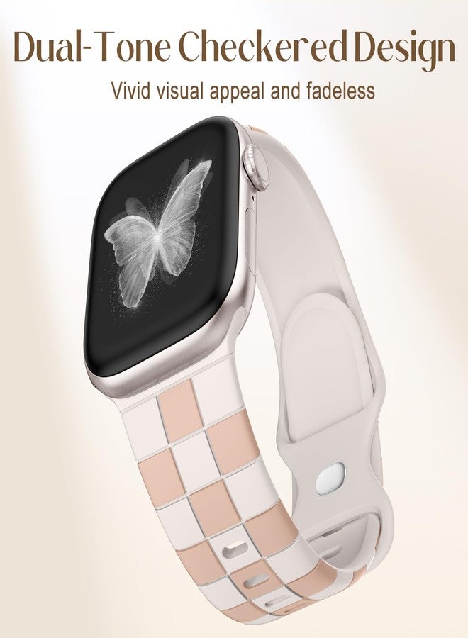 DaQin Checkered Band Compatible with Apple Watch Bands for Women 40mm 41mm 42mm 38mm Men, Cute Soft Silicone Dressy Designer Strap Repalacement Wristbands for iWatch Bands Series 10 SE 9 8 7 6 5 4 3 2 - Image 4