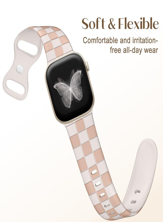 DaQin Checkered Band Compatible with Apple Watch Bands for Women 40mm 41mm 42mm 38mm Men, Cute Soft Silicone Dressy Designer Strap Repalacement Wristbands for iWatch Bands Series 10 SE 9 8 7 6 5 4 3 2 - Image 3