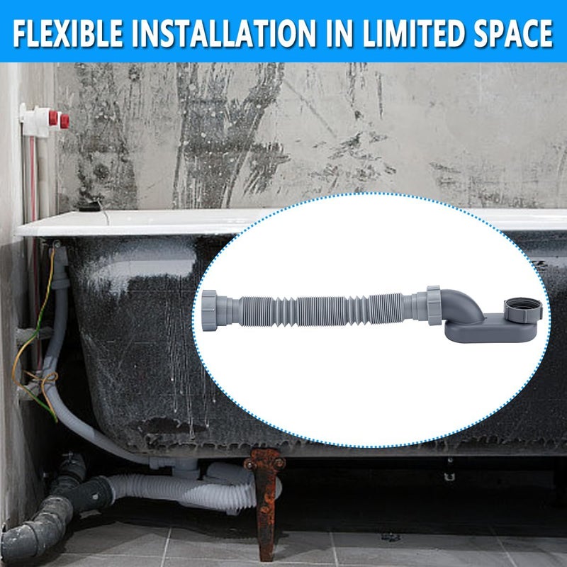 Cinsda Low Profile 1 1/2 P Trap, Flexible Bathtub Shower Drain Pipe, Flat P Trap Freestanding Tub Drain for Bath - Image 5