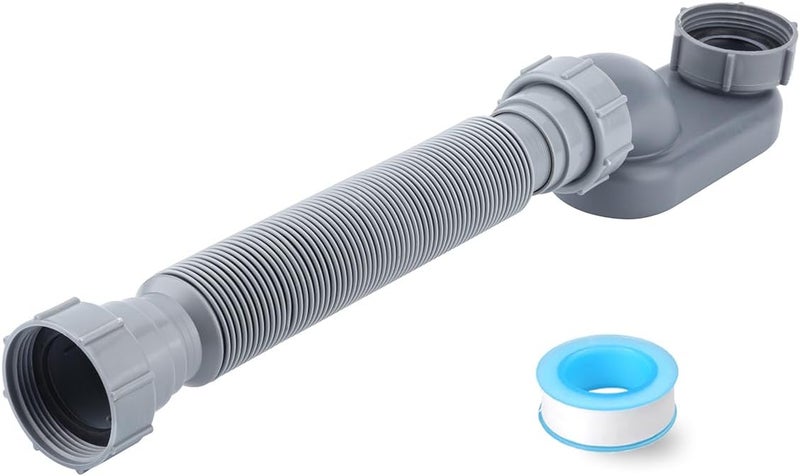 Cinsda Low Profile 1 1/2 P Trap, Flexible Bathtub Shower Drain Pipe, Flat P Trap Freestanding Tub Drain for Bath - Image 1
