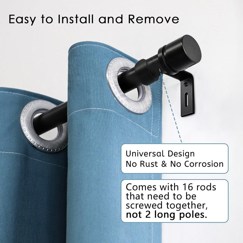 Byondeth Curtain Rods for Windows 16 to 240 Inches Adjustable Length 1 Inch Diameter Window Curtain Rod with Aluminium Finials, Black - Image 2